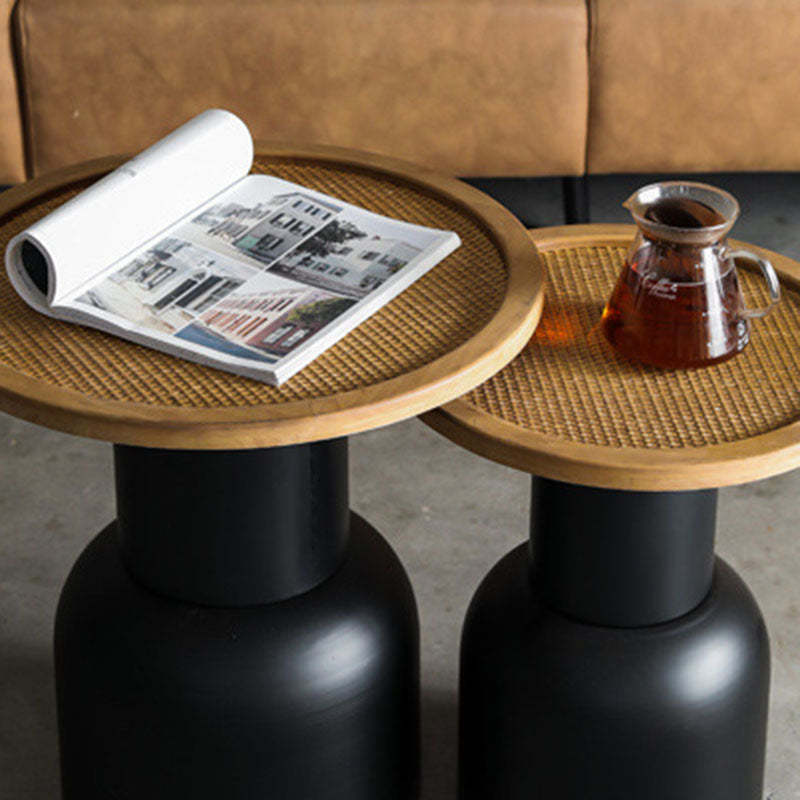 Vintage Round Rattan Iron Wood Coffee Table