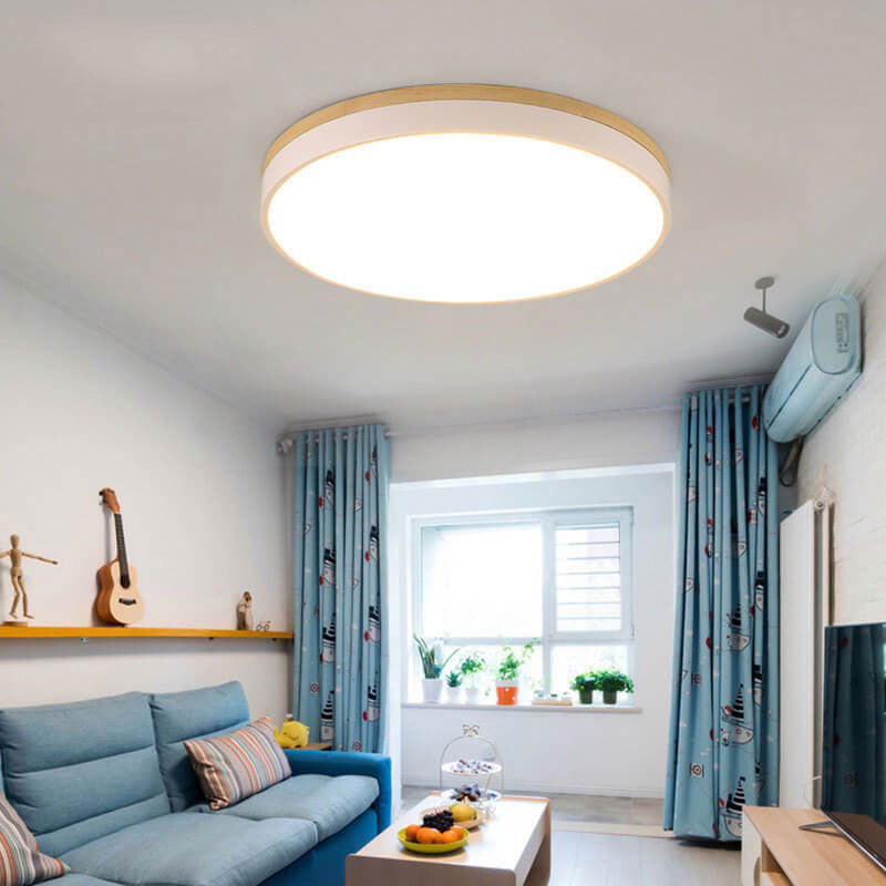 Nordic Solid Wood Round LED Flush Mount Light - D1181