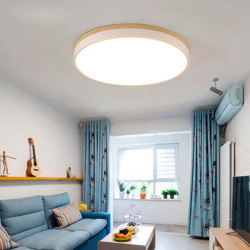 Nordic Solid Wood Round LED Flush Mount Light - D1181