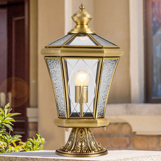 European Outdoor Glass Copper Lantern Lawn Light