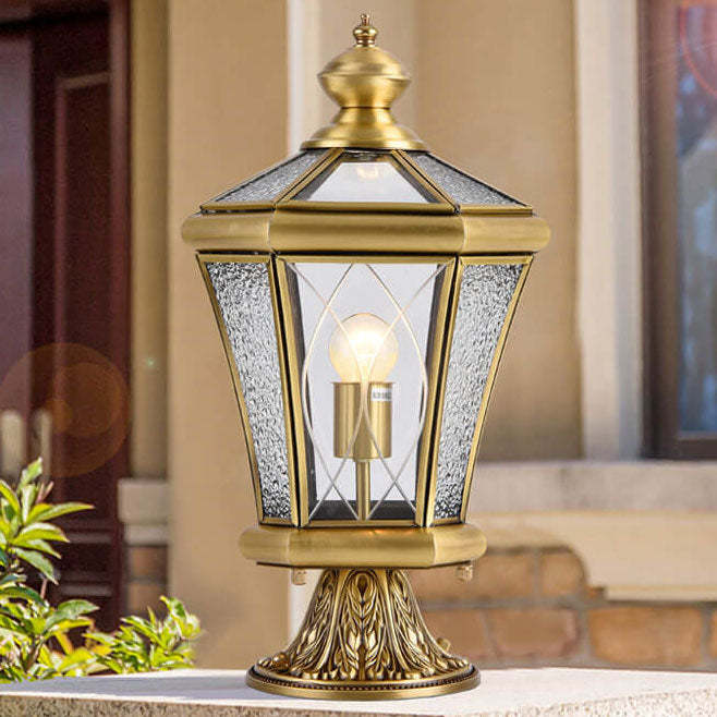 European Outdoor Glass Copper Lantern Lawn Light