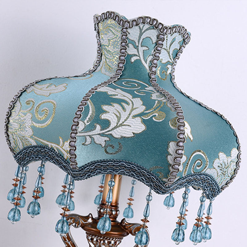 European Blue Fabric Tassel Resin Table Lamp
