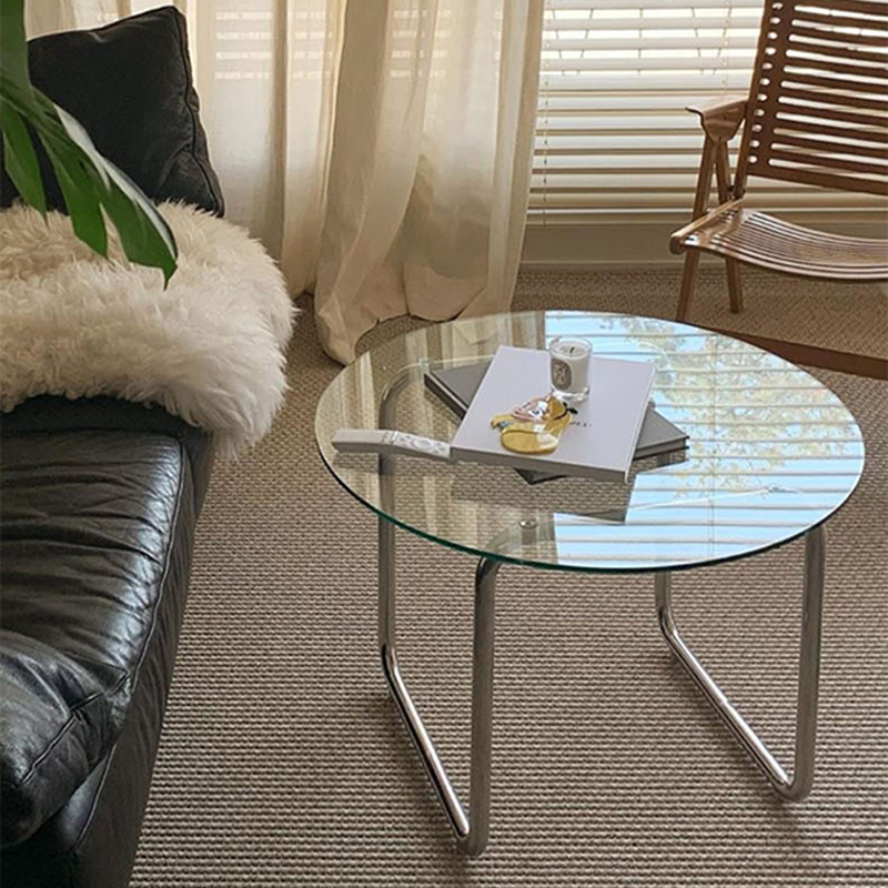 Minimalist Round Glass Steel Coffee Table