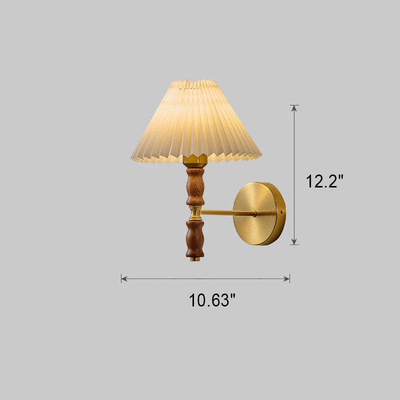 Japanese Vintage Walnut Pleated Umbrella Sconce
