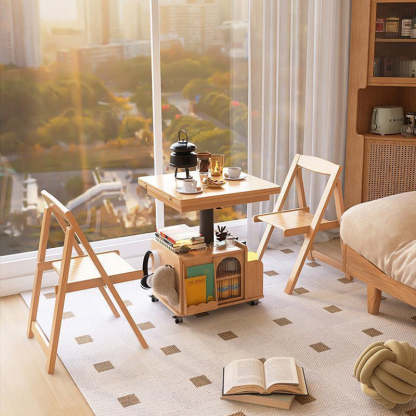 Retro Wood Foldable Coffee Table On Casters Storage