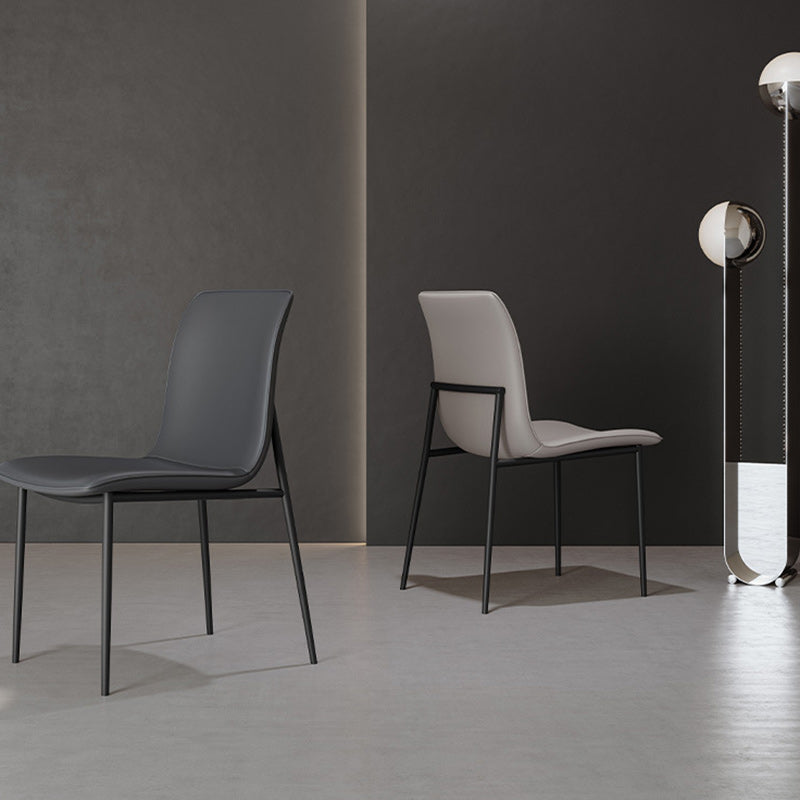 Minimalist Leather Steel Dining Chair — Orange