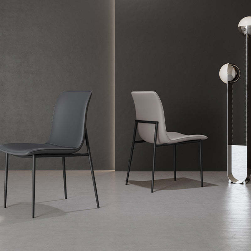 Minimalist Leather Steel Dining Chair — Orange