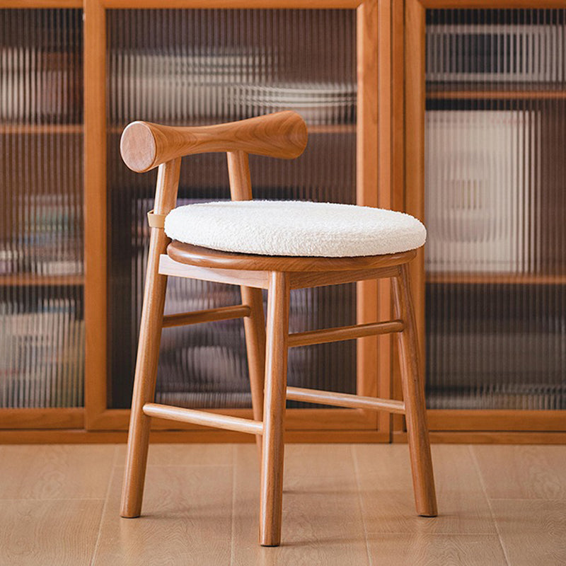 Modern Wood Lambswool Round Vanity Stool