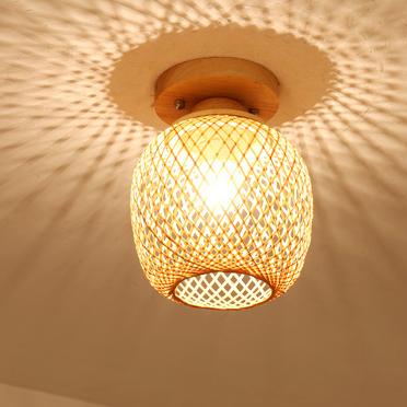 Minimalist Bamboo Weaving Flush Mount Light