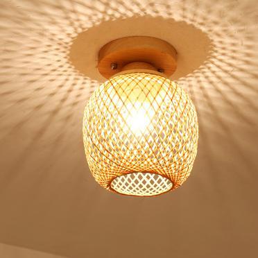 Minimalist Bamboo Weaving Flush Mount Light