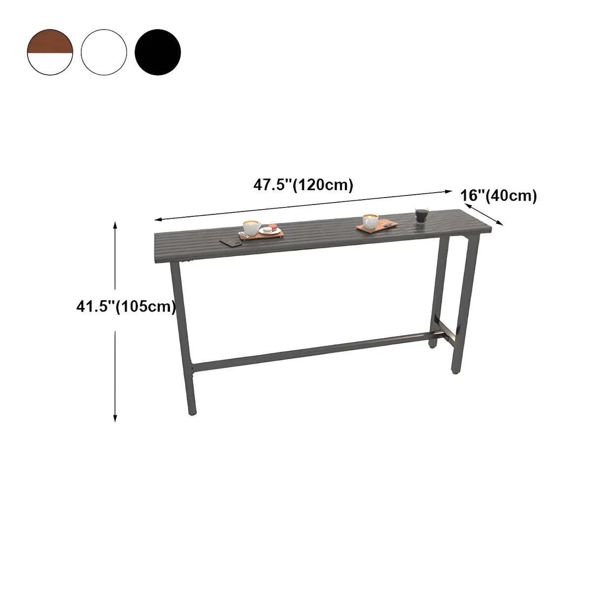Natural Rectangular Wood Tall Bar Bistro Table — Without Chairs / Black
