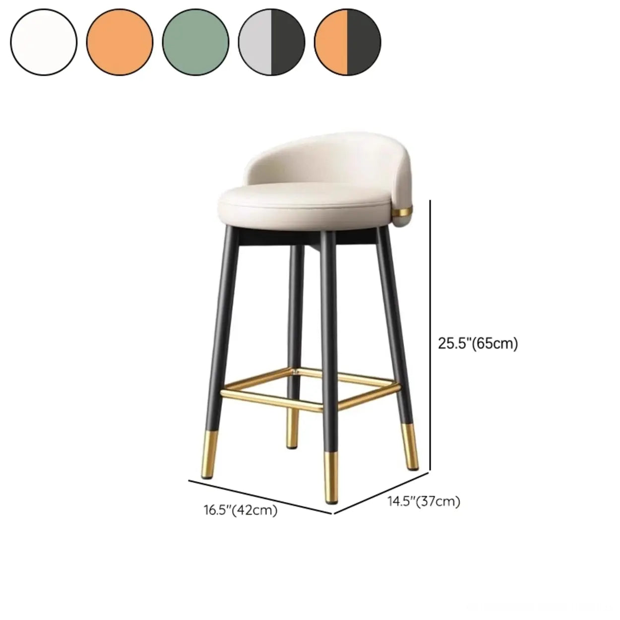Glam Round Leather Bar Stool With Low Back and Footrest #size