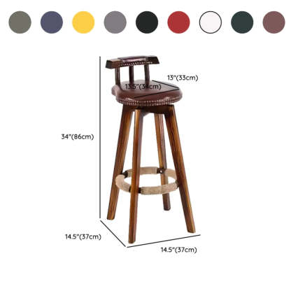 Unfinished Wood Round Low-Back Leather Bar Stool