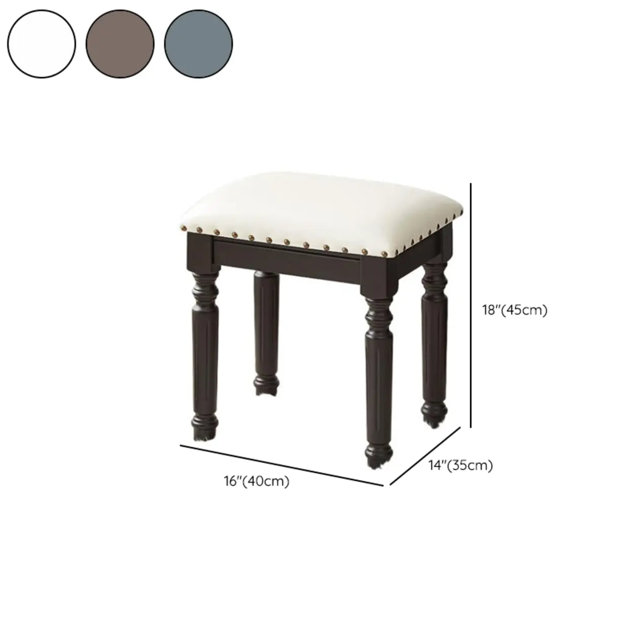 Blue Wood Upholstered Accent Vanity Stool