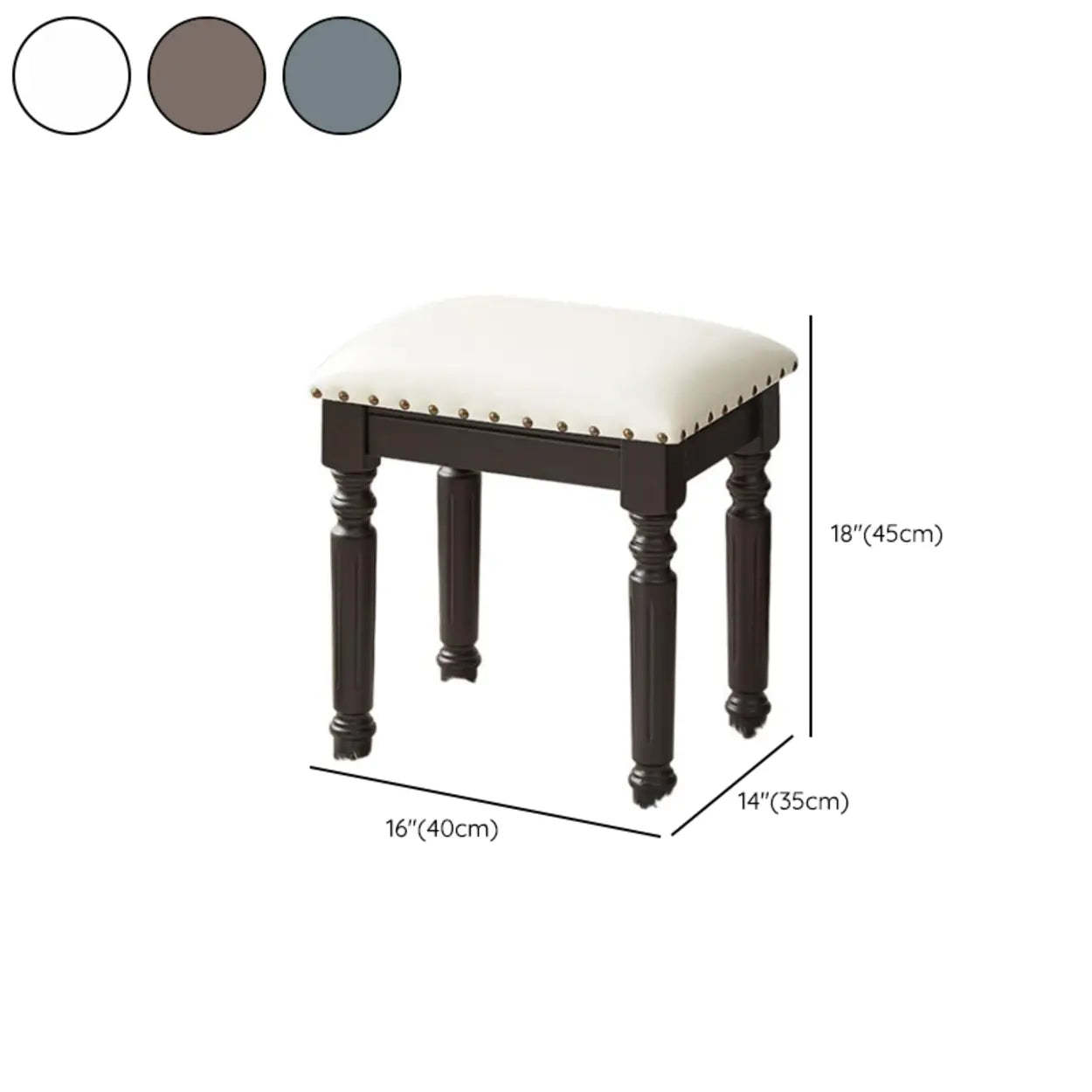 Blue Wood Upholstered Accent Vanity Stool