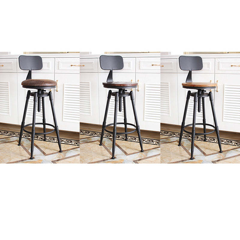Vintage Round Wood Iron Bar Stool