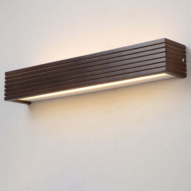 Chinese Striped Wood Cuboid LED Vanity Sconce