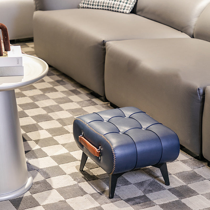 Modern Tufted Faux Leather Portable Footstool