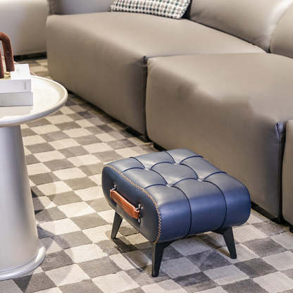 Modern Tufted Faux Leather Portable Footstool