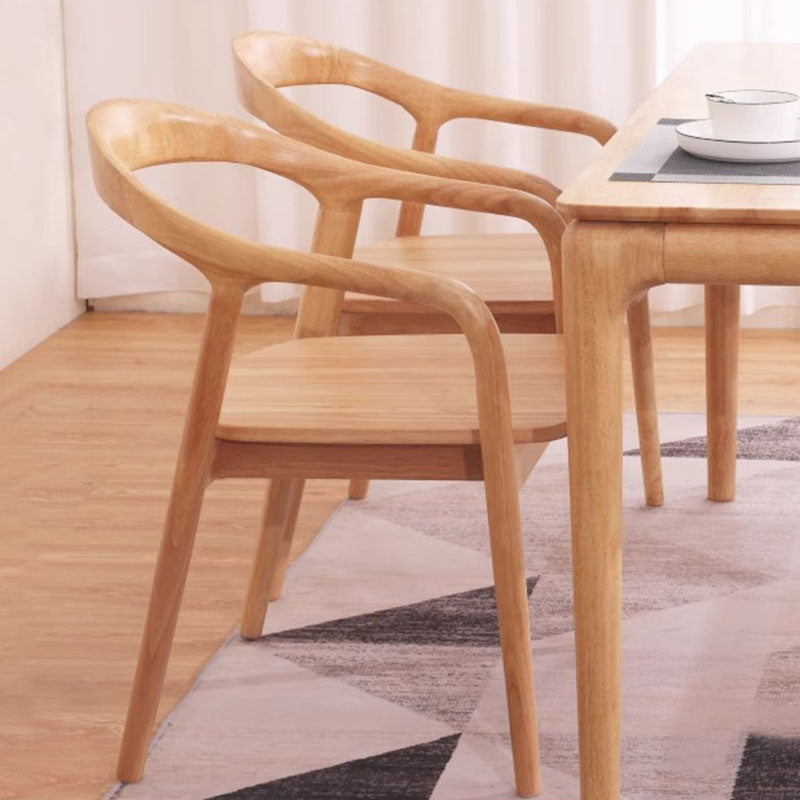 Minimalist Arched Wood Linen Dining Chair — Original Wood Color / B