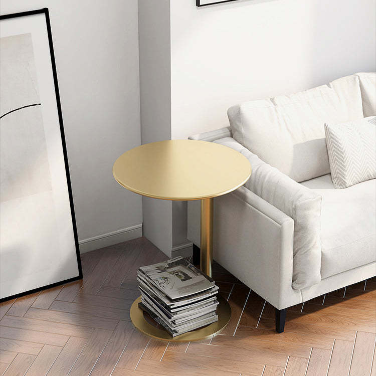 Minimalist Round Metal End Table — Blue-green
