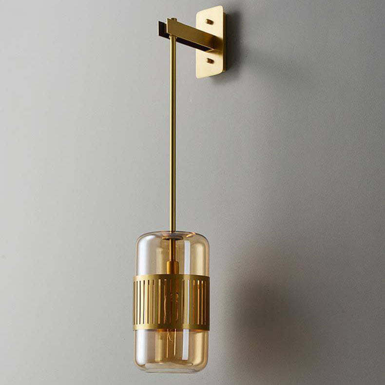 Vintage Brass Cylindrical Glass Wall Sconce
