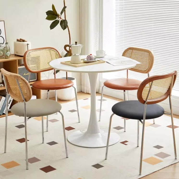 Vintage Wood Metal Leather Dining Chair
