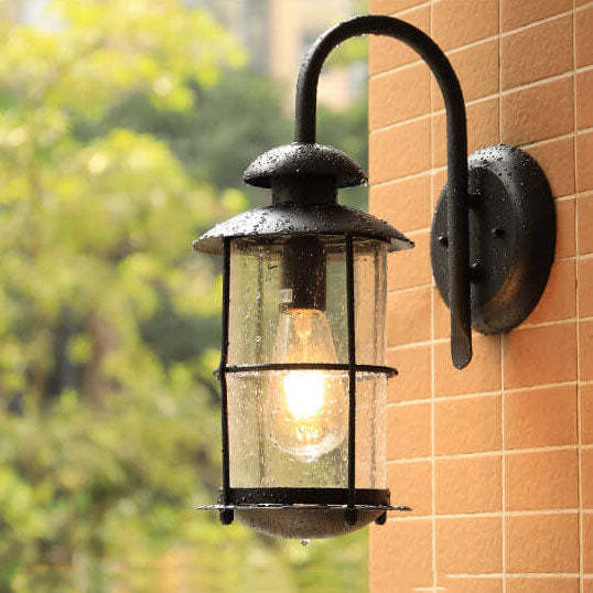 European Industrial Vintage Outdoor Iron Glass Wall Sconce