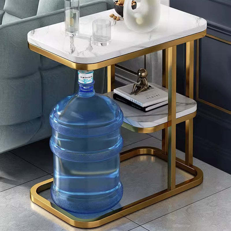 Luxury Rectangular Faux Metal 2-Tier Side Table