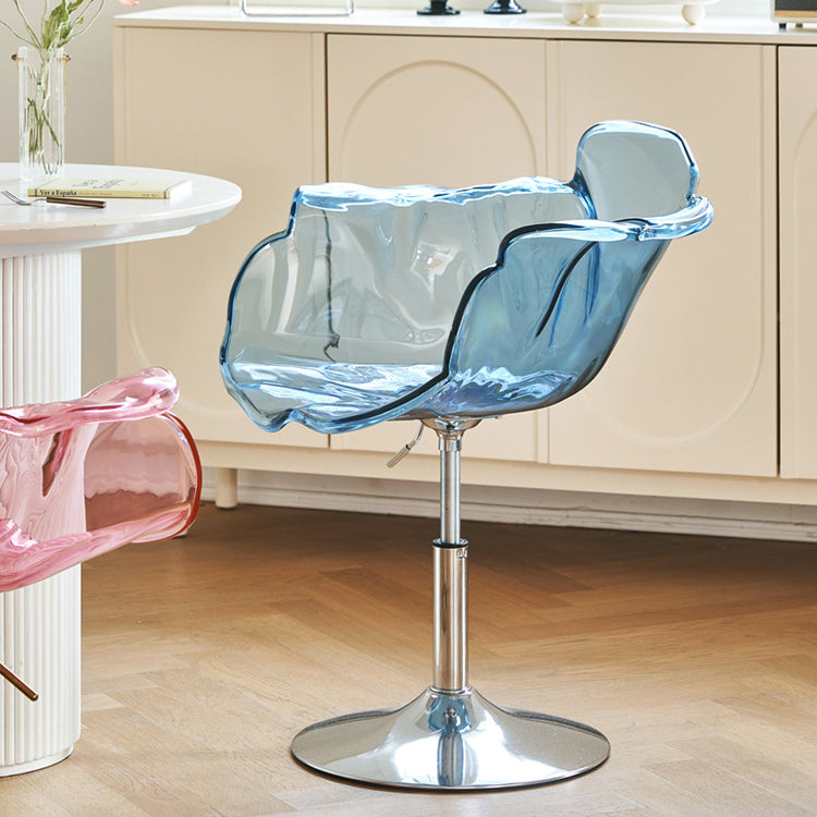 Contemporary Petal Acrylic Liftable Dining Chair — Green Seat + Silver Base
