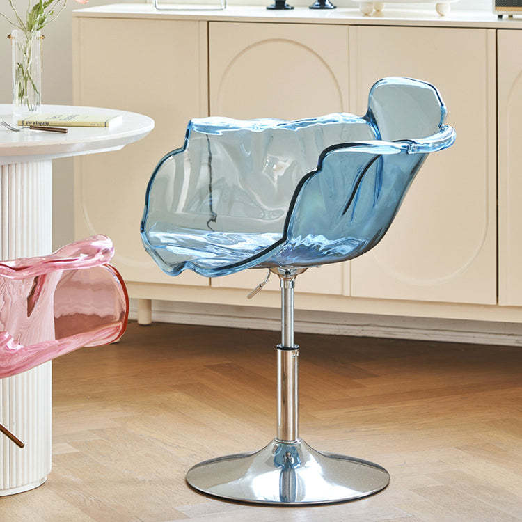 Contemporary Petal Acrylic Liftable Dining Chair — Green Seat + Silver Base