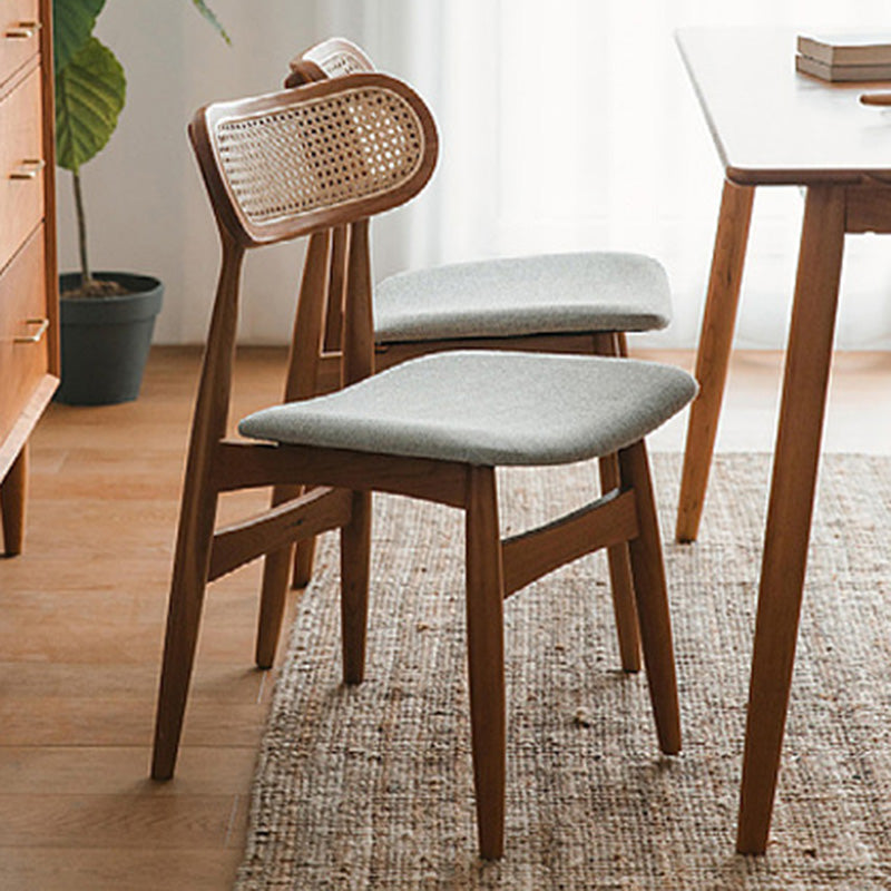 Japanese Faux Leather Wood Splayed-Leg Dining Chair — Walnut Color Frame + Black Faux Leather Seat