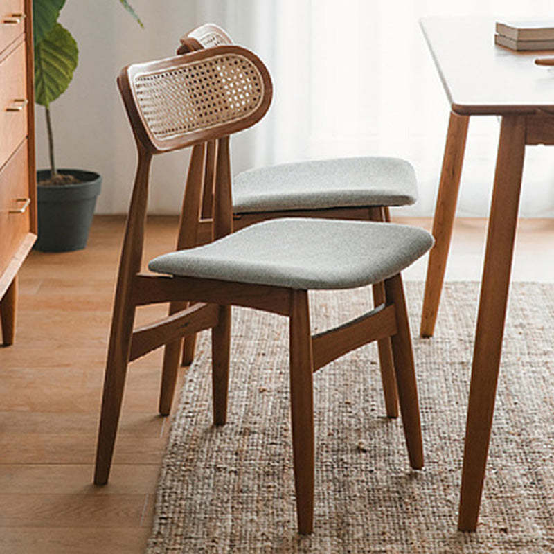 Japanese Faux Leather Wood Splayed-Leg Dining Chair — Walnut Color Frame + Black Faux Leather Seat