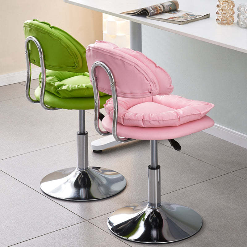 Minimalist Leather Metal Bar Stool With Backrest Adjustable — A / Orange