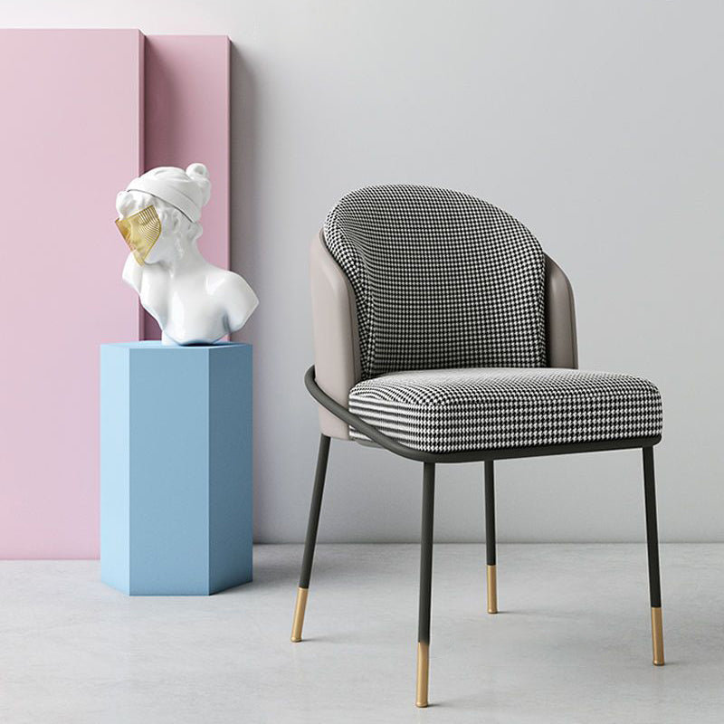 Nordic Leather Fabric Iron Wraparound Dining Chair — Gray & Khaki - Fabric