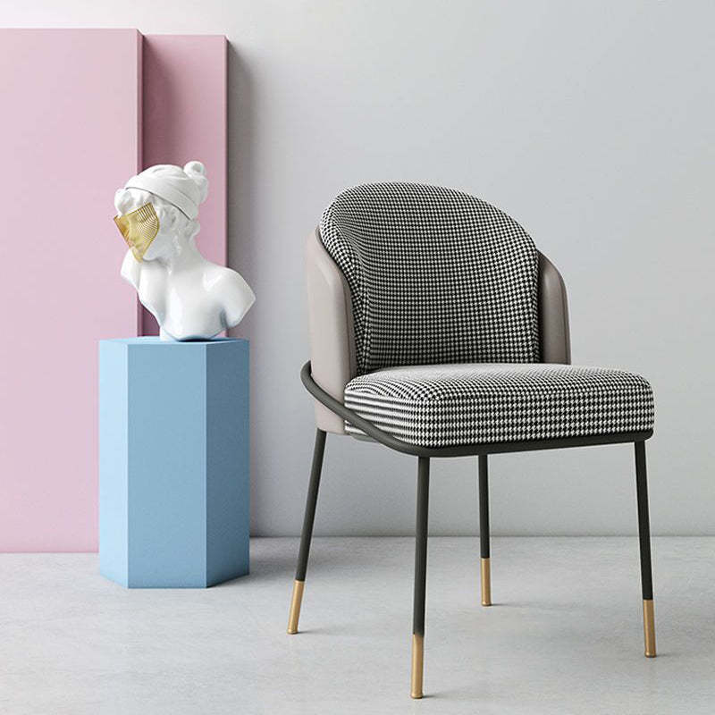 Nordic Leather Fabric Iron Wraparound Dining Chair — Gray & Khaki - Fabric