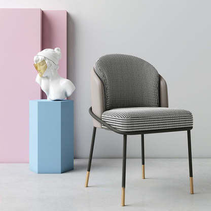 Nordic Leather Fabric Iron Wraparound Dining Chair — Gray & Khaki - Fabric