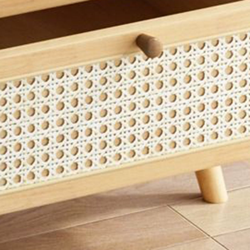 Modern Wood Rattan 2-Drawer Side Table