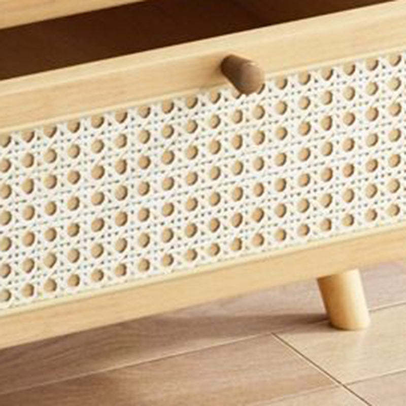 Modern Wood Rattan 2-Drawer Side Table