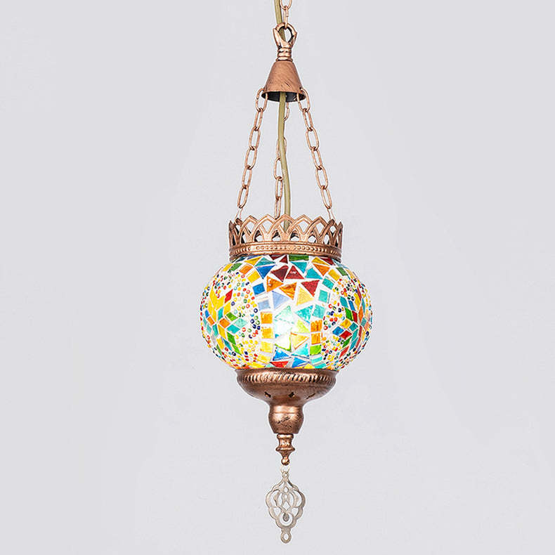 Boho Iron Stained Glass Ball Pendant Light