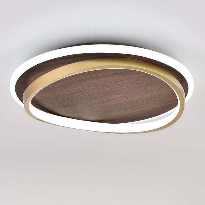 Nordic Minimalist Circular Walnut LED Flush Mount Light