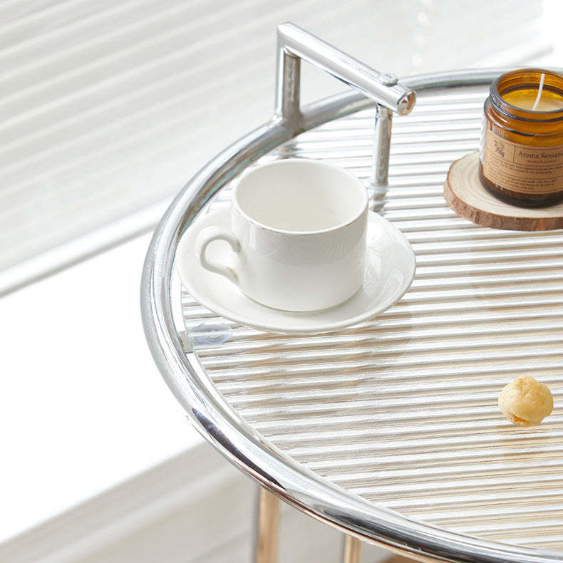 Minimalist Round Glass Steel Coffee Table — Gold Horizontal Strip Glass