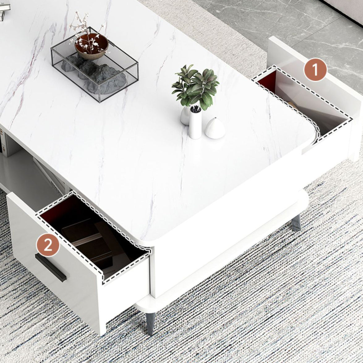 Nordic Rectangular Engineered Wood Iron Coffee Table — H