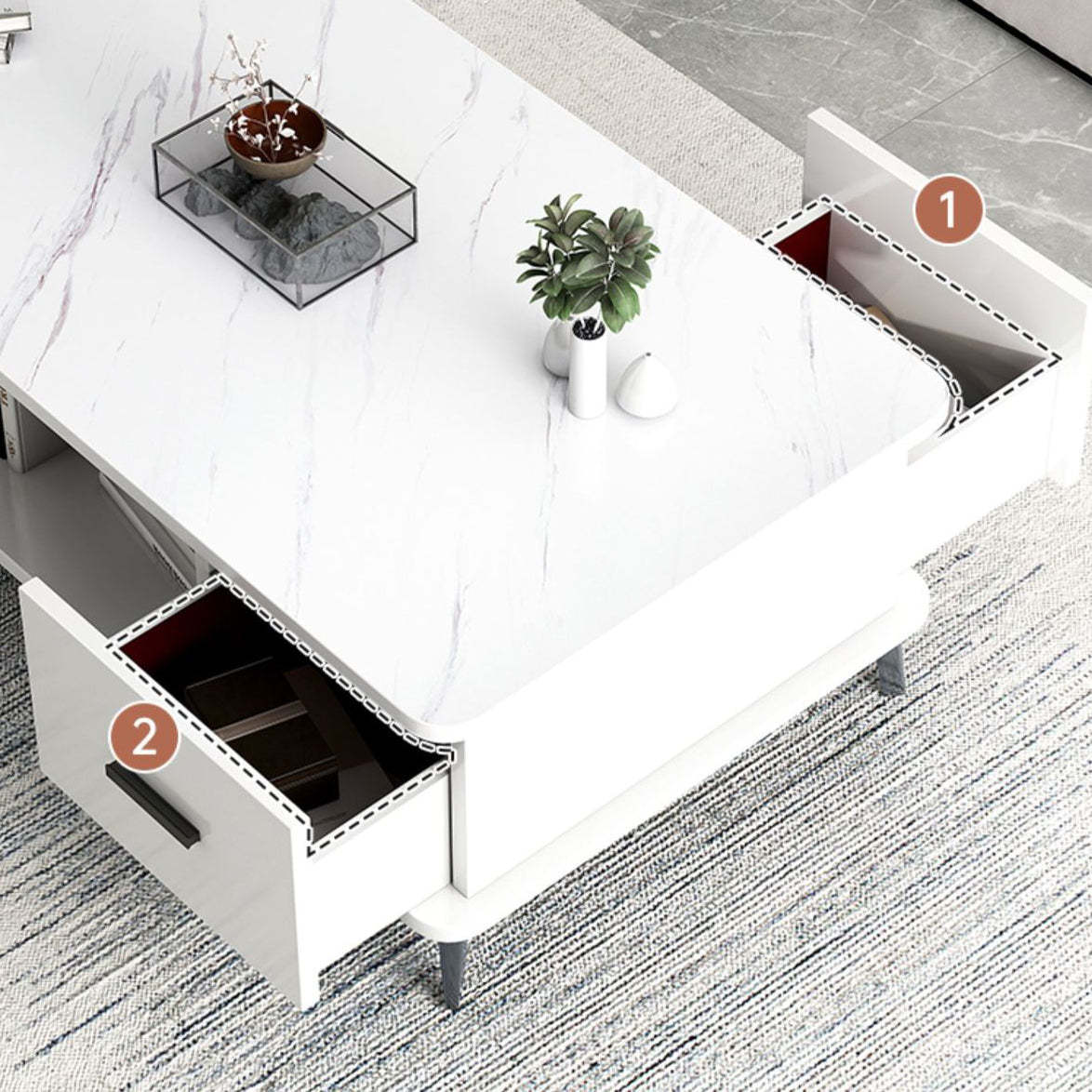 Nordic Rectangular Engineered Wood Iron Coffee Table — H