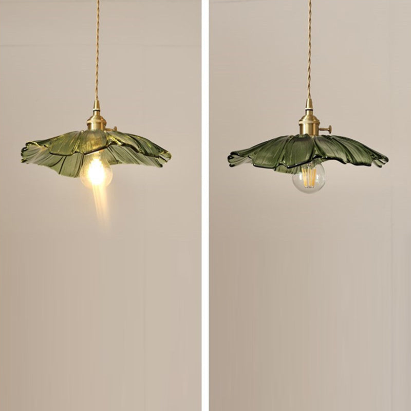 Vintage Lotus Leaf Glass Brass Pendant