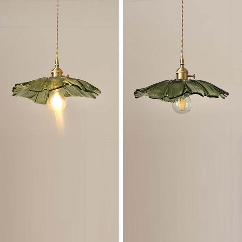 Vintage Lotus Leaf Glass Brass Pendant