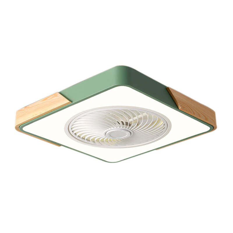 Nordic Macaron Square Wood LED Flush Mount Fan Light