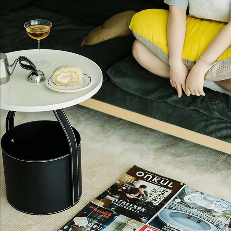 Contemporary Barrel Leather Steel Coffee Table