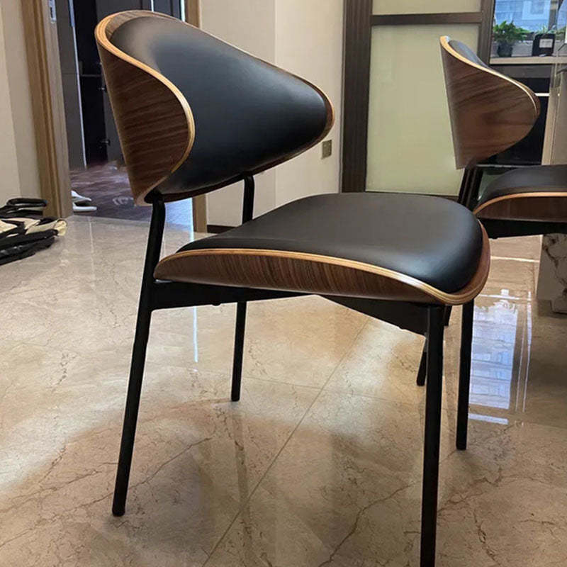 Modern Loop-Back Microfiber Leather Dining Chair — Walnut Wood Grain - Dark Brown