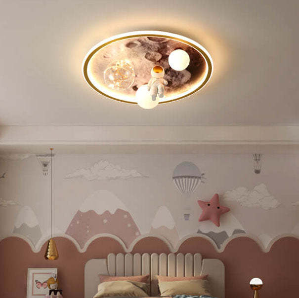 Cartoon Astronaut Moon Acrylic LED Kids Flush Ceiling Light